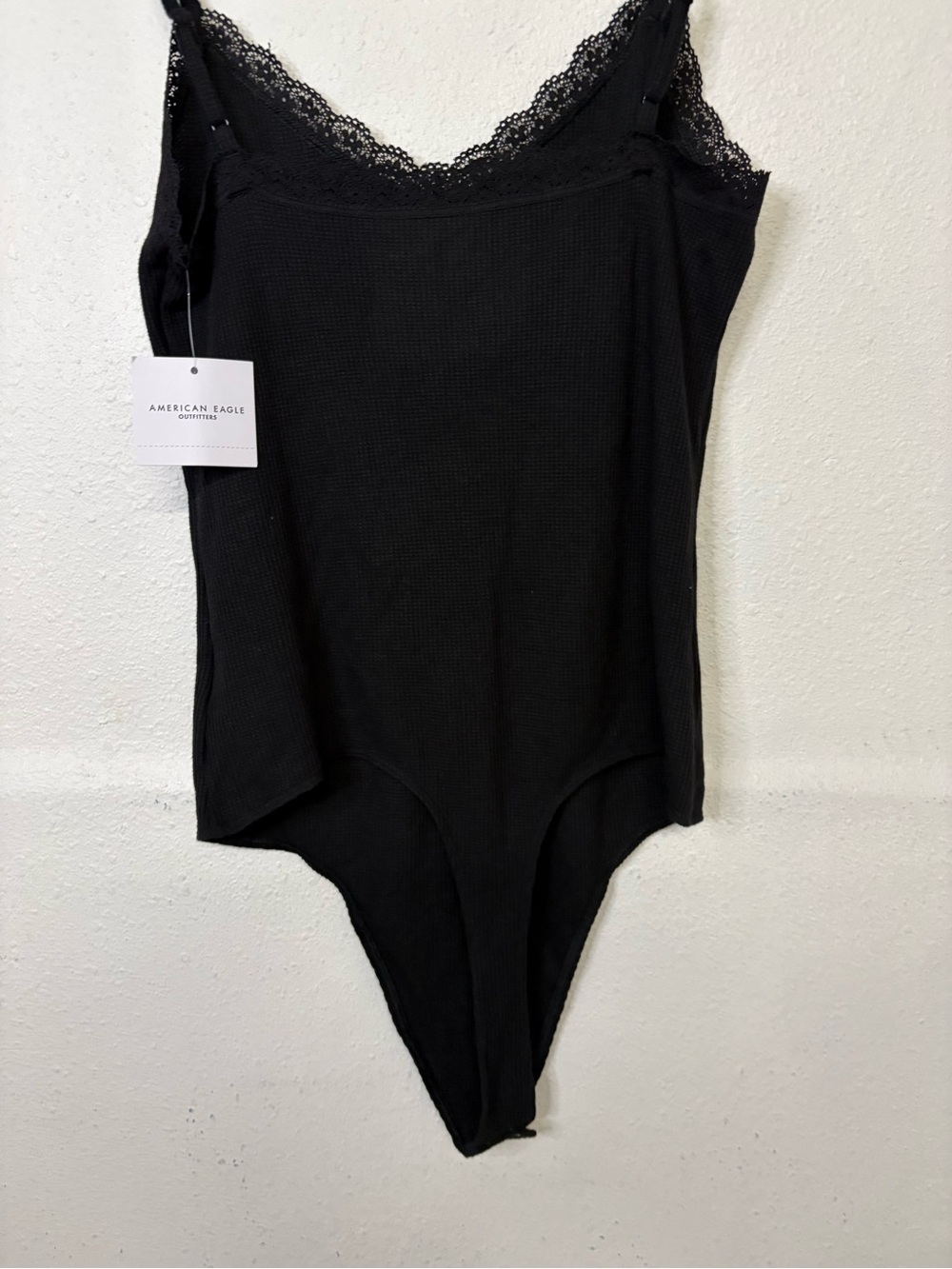 American Eagle Outfitters Black Lace Trim Ribbed Bodysuit